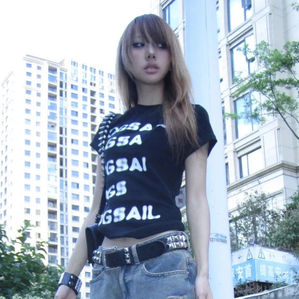 Grunge Aesthetic Y2K Graphic Letter Print Baby Tee