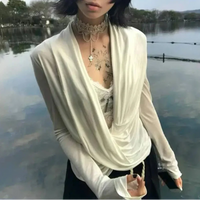 Grunge Y2K Plunge Low Cut Long Sleeve Top — dettaglio