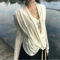 Grunge Y2K Plunge Low Cut Long Sleeve Top — vista posteriore