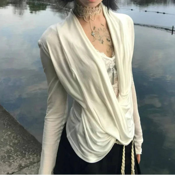 Grunge Y2K Plunge Low Cut Long Sleeve Top
