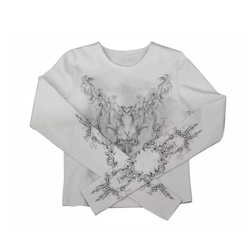 Grunge Y2K Tattoo Graphic Long Sleeve Top — vista posteriore