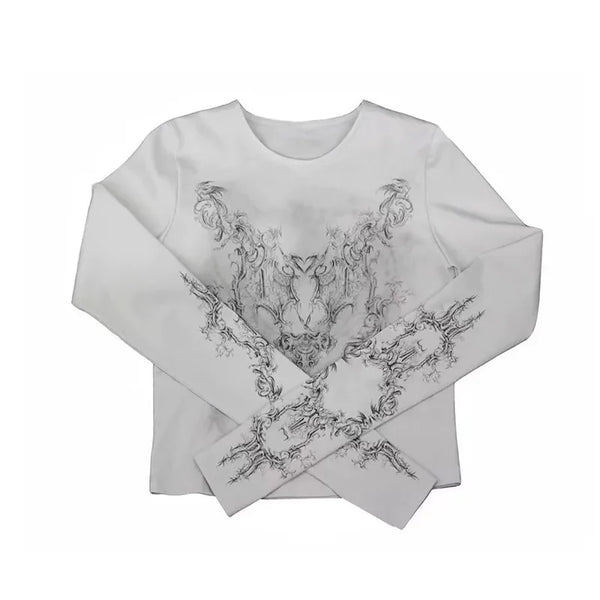 Grunge Y2K Tattoo Graphic Long Sleeve Top
