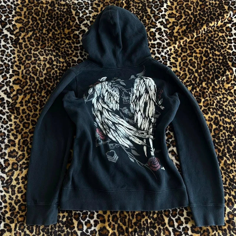 Grunge Y2K Winged Graphic Hoodie — dettaglio della stampa