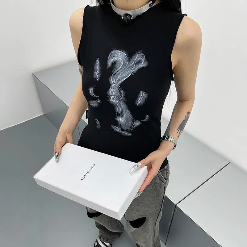 Grunge Y2k Bunny Graphic Tank Top — vista frontale