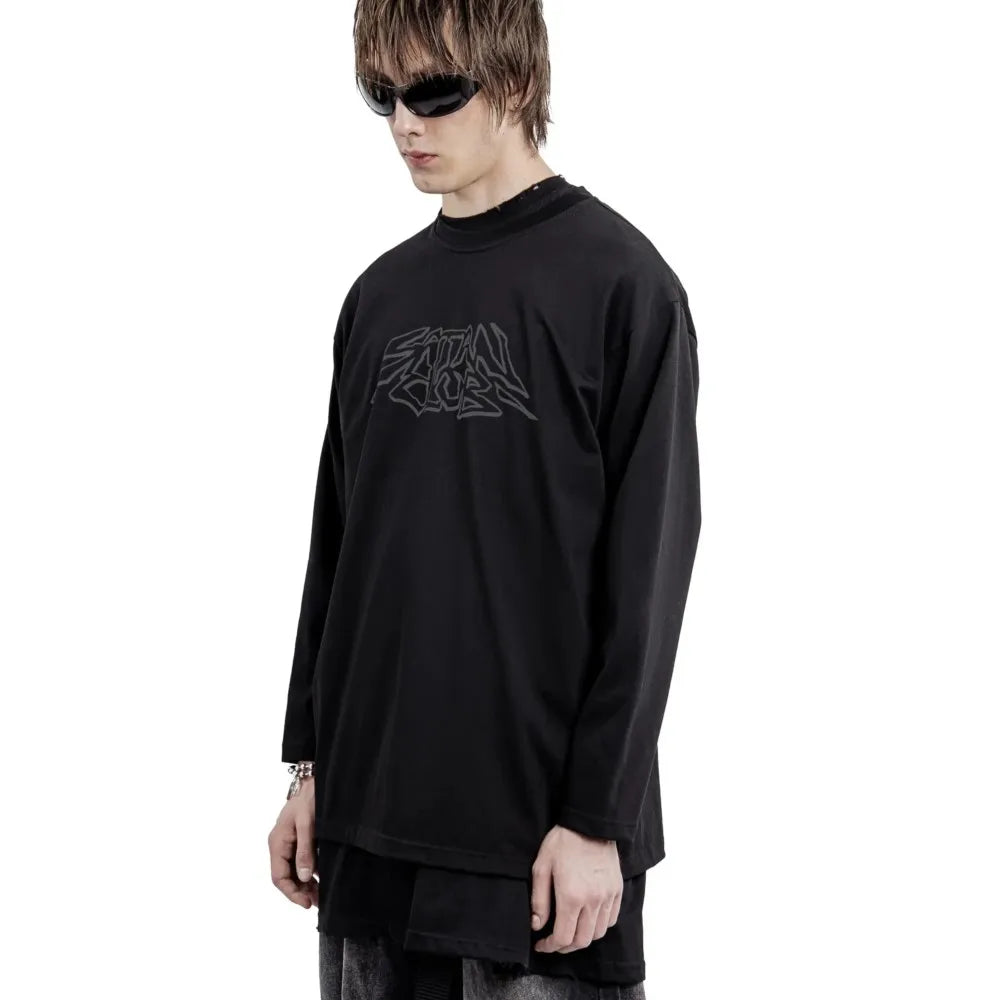 Satan Club Graphic Print Long Sleeve Top T Shirt — vista completa