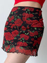 High Waist Y2K Mesh Rose Print Mini Skirt