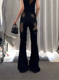 High Waist Y2K Washed Cargo Flared Jeans — dettaglio della stampa