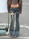 Japanese Y2K Distressed Cross Skinny Flared Jeans