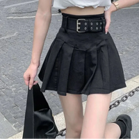 Korean Y2K High Waist With Belt Pleated Mini Skirt — vista laterale