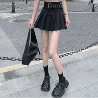 Korean Y2K High Waist With Belt Pleated Mini Skirt — vista completa