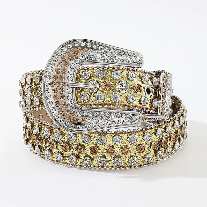 Luxury Rhinestone Y2K Faux Leather Belt — vista frontale