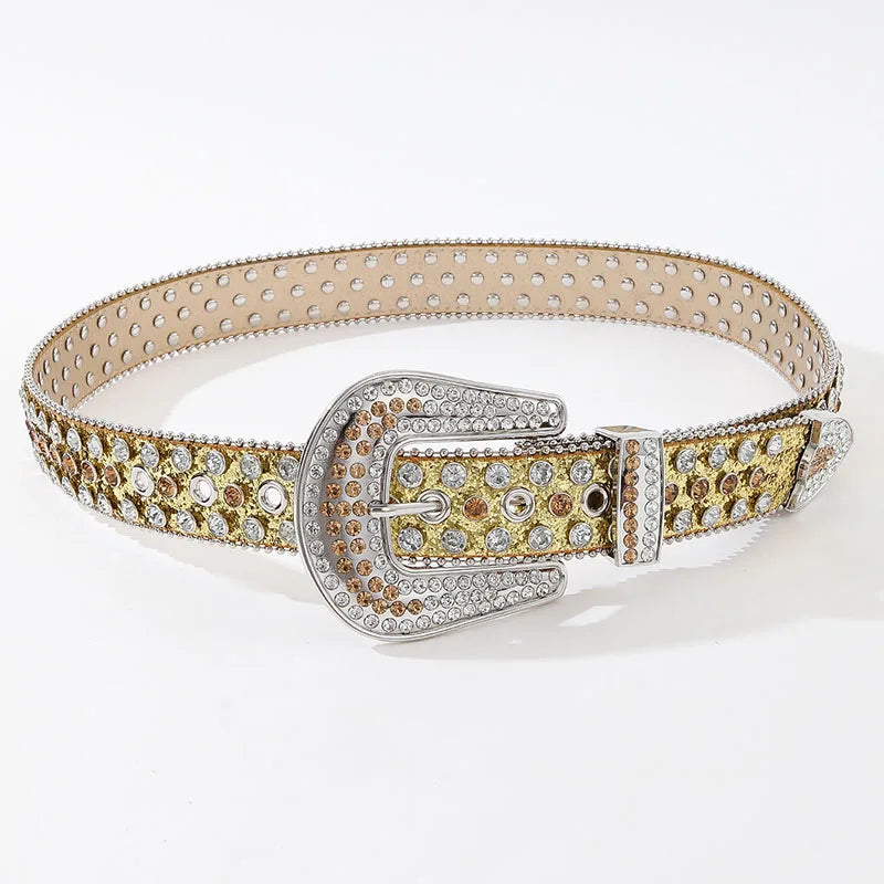 Luxury Rhinestone Y2K Faux Leather Belt — vista completa