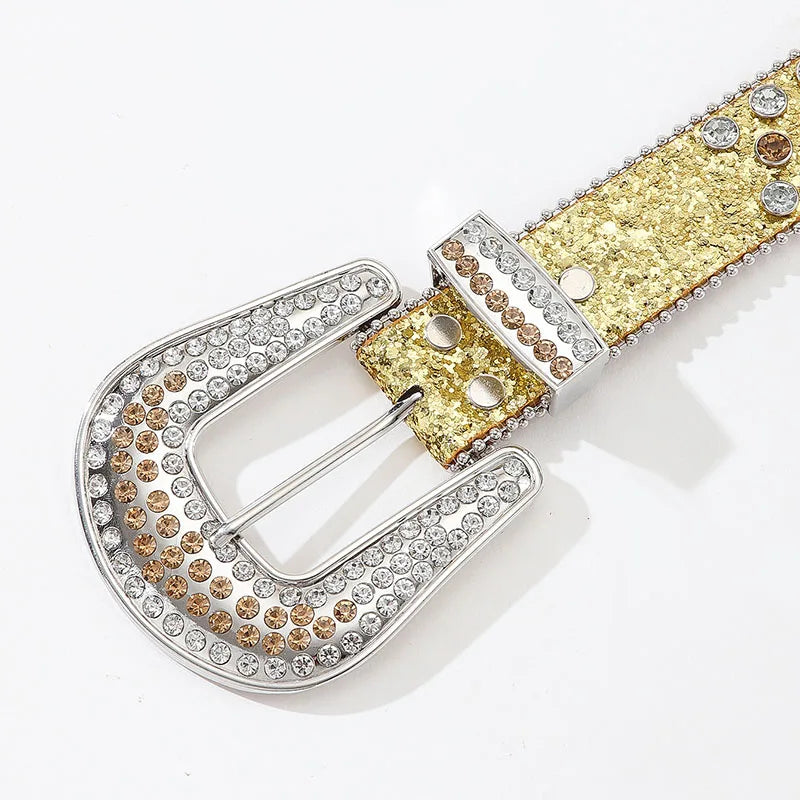 Luxury Rhinestone Y2K Faux Leather Belt — vista frontale