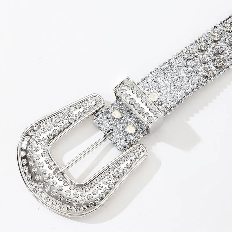 Luxury Rhinestone Y2K Faux Leather Belt — dettaglio