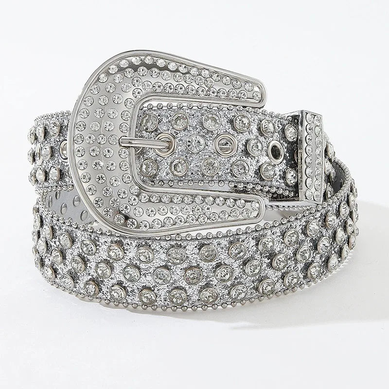 Luxury Rhinestone Y2K Faux Leather Belt — vista posteriore