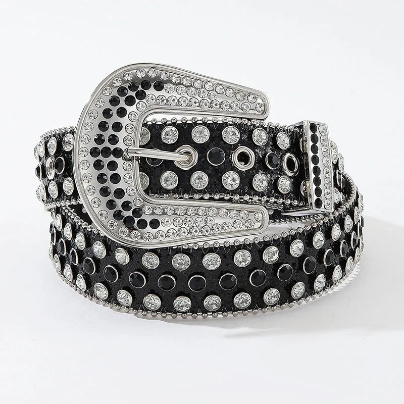 Luxury Rhinestone Y2K Faux Leather Belt — vista laterale
