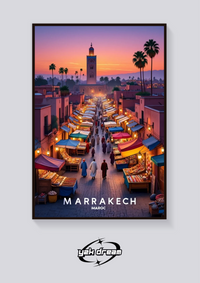 Marrakech Market Sunset Poster — vista posteriore