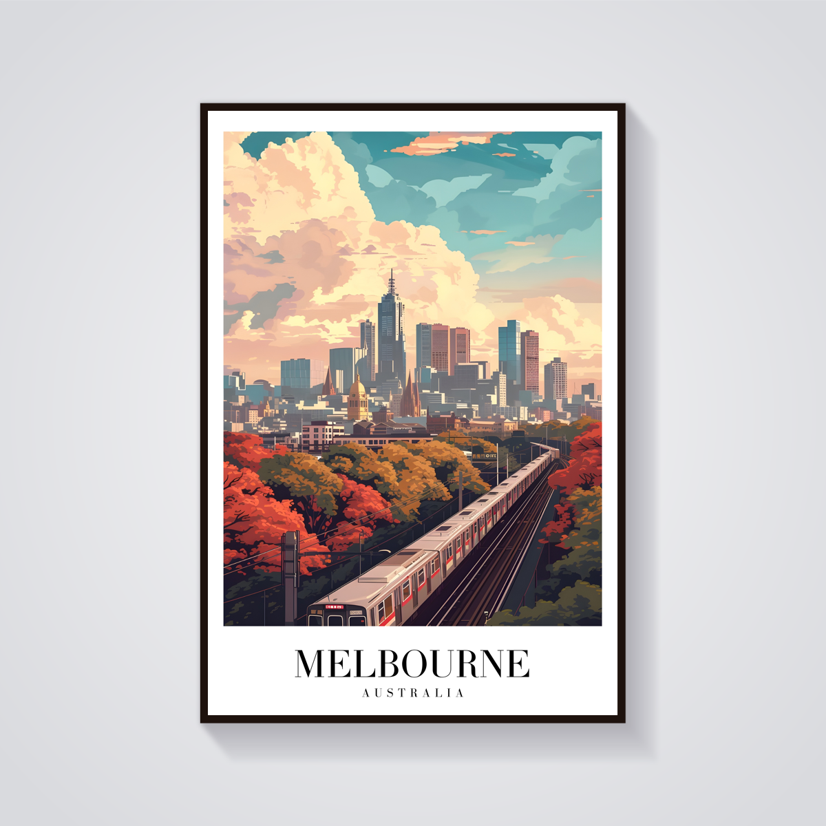 Melbourne Train Vintage Poster — vista frontale