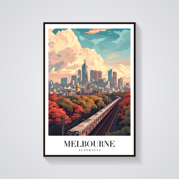 Melbourne Train Vintage Poster — vista frontale