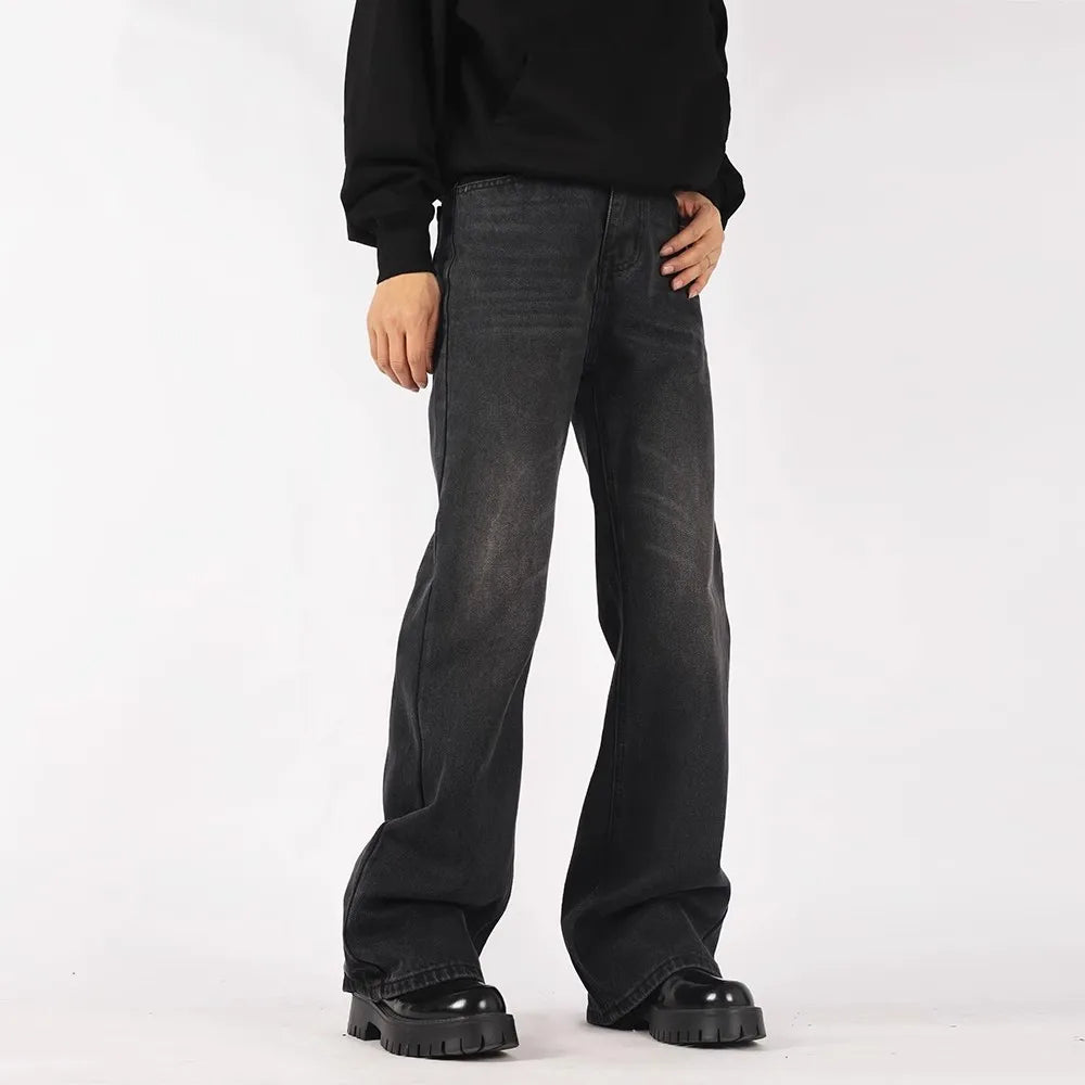 Mens Black Y2K Letter Embroidered Flared Denim Jeans — in alternativa