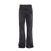 Mens Black Y2K Letter Embroidered Flared Denim Jeans — vista laterale