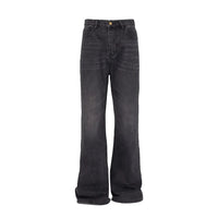 Mens Black Y2K Letter Embroidered Flared Denim Jeans — vista frontale