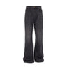 Mens Black Y2K Letter Embroidered Flared Denim Jeans