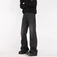 Mens Black Y2K Letter Embroidered Flared Denim Jeans — vista posteriore