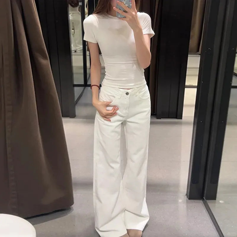 Minimalist Low Waist Y2K Flared Jeans — dettaglio