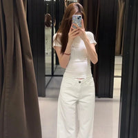 Minimalist Low Waist Y2K Flared Jeans — vista laterale