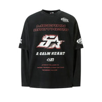Mock Layered Y2K Racing Graphic Long Sleeve Top — vista frontale
