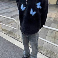 Mohair Y2K Blue Butterfly Knitted Cosy Jumper Sweater — vista posteriore