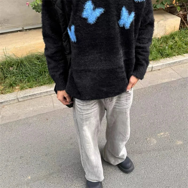 Mohair Y2K Blue Butterfly Knitted Cosy Jumper Sweater — in alternativa