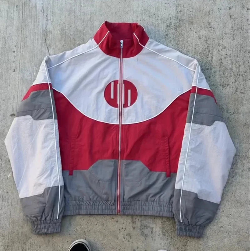 Oversized Y2K Block Spliced Windbreaker Bomber Jacket — vista frontale