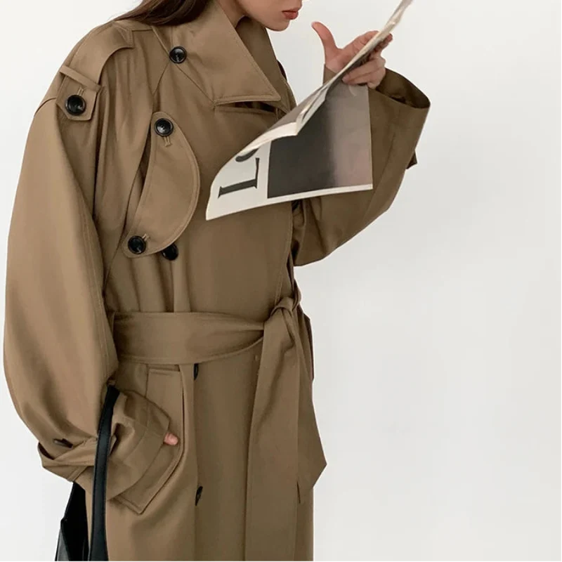 Oversized Y2K Double Breasted Long Trench Coat — dettaglio