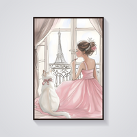 Parisian Girl & Cat Poster — vista frontale