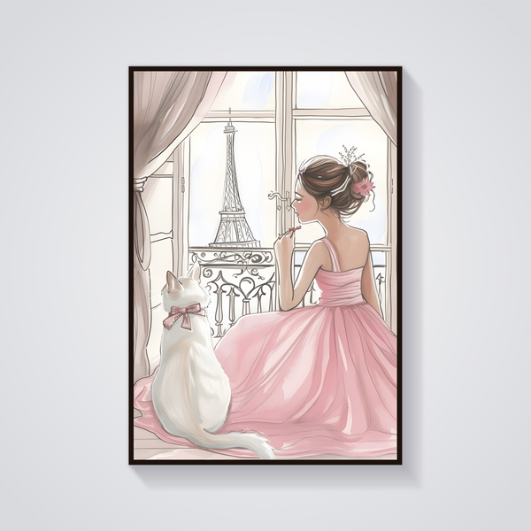 Parisian Girl & Cat Poster — vista frontale