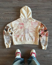Passport Stamps Y2K Graphic Zip Up Hoodie — vista posteriore