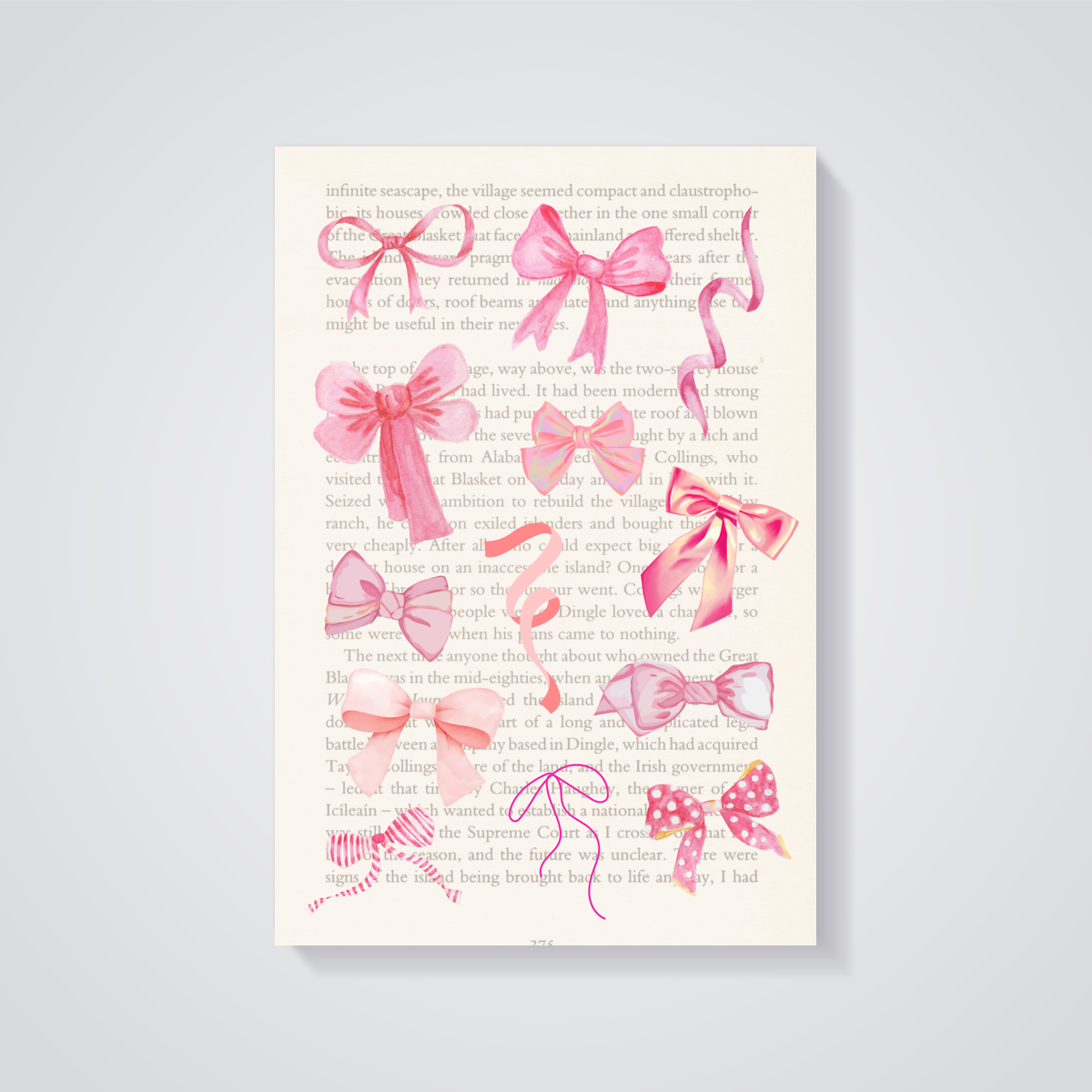 Pink Bows on Book Page Poster — vista posteriore