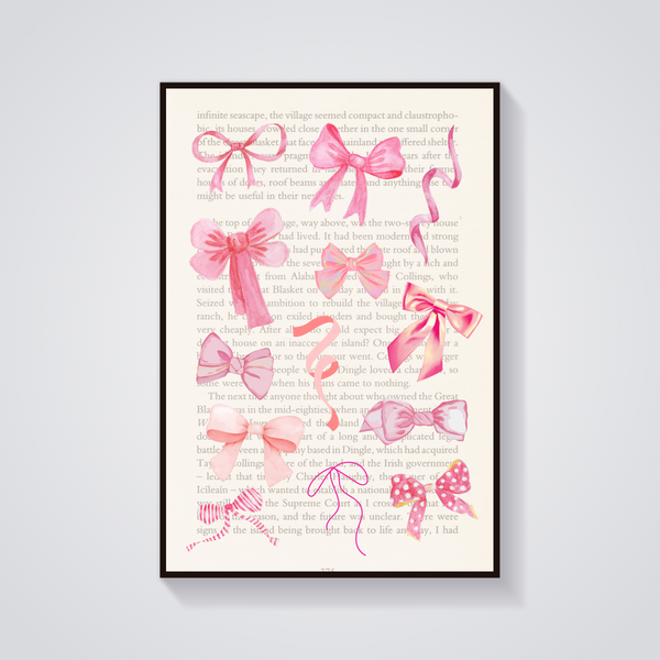 Pink Bows on Book Page Poster — vista frontale
