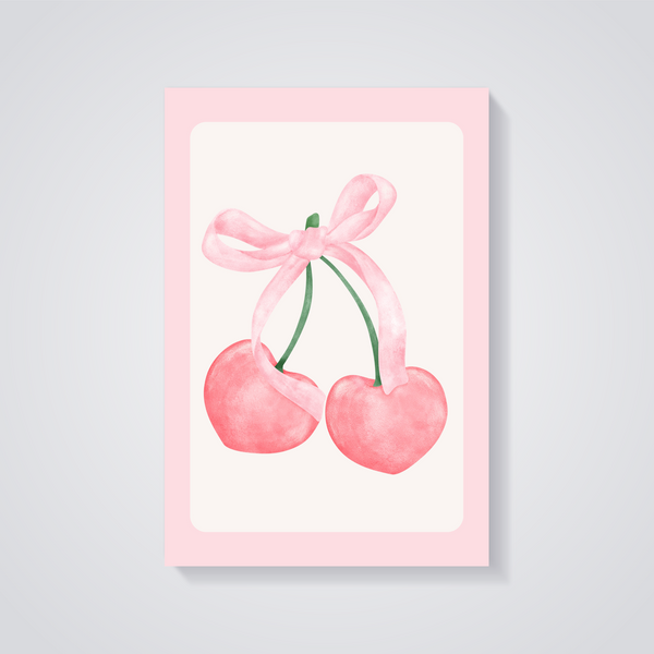Pink Cherries Bow Poster