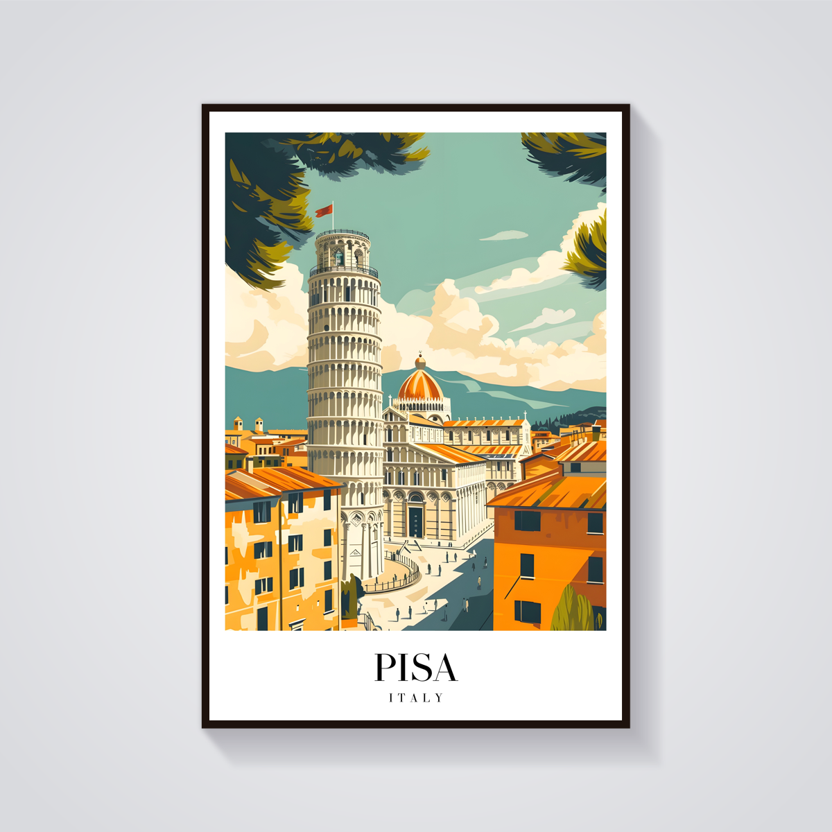 Pisa Leaning Tower Vintage Poster — vista frontale
