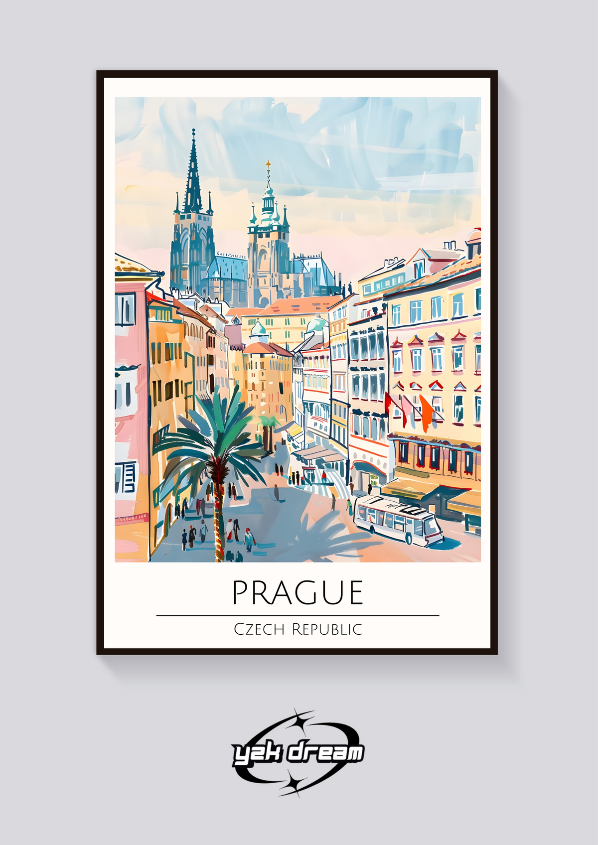 Prague Cityscape Travel Poster — vista posteriore
