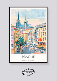 Prague Cityscape Travel Poster — vista posteriore