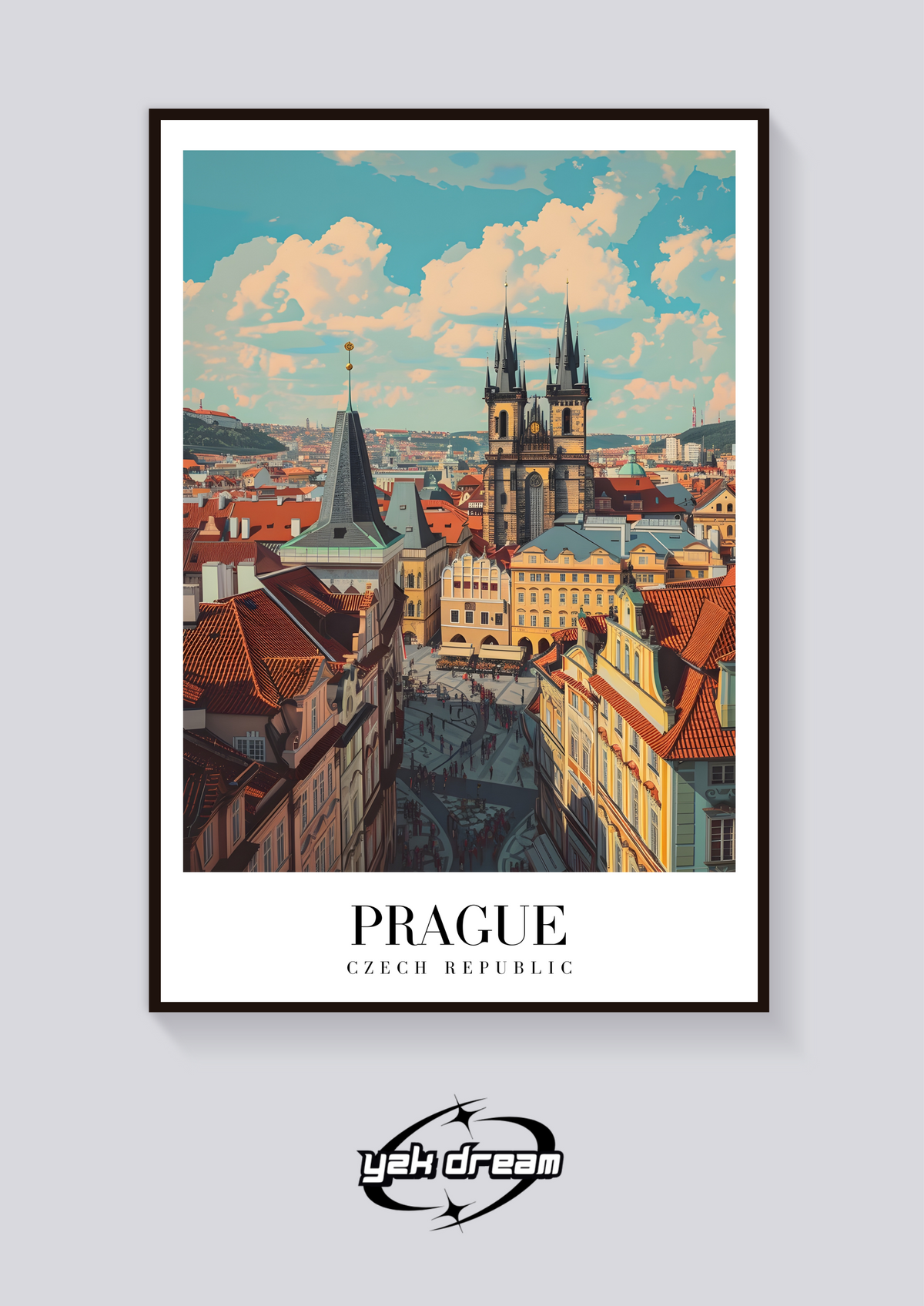 Prague Tyn Church Vintage Poster — vista posteriore