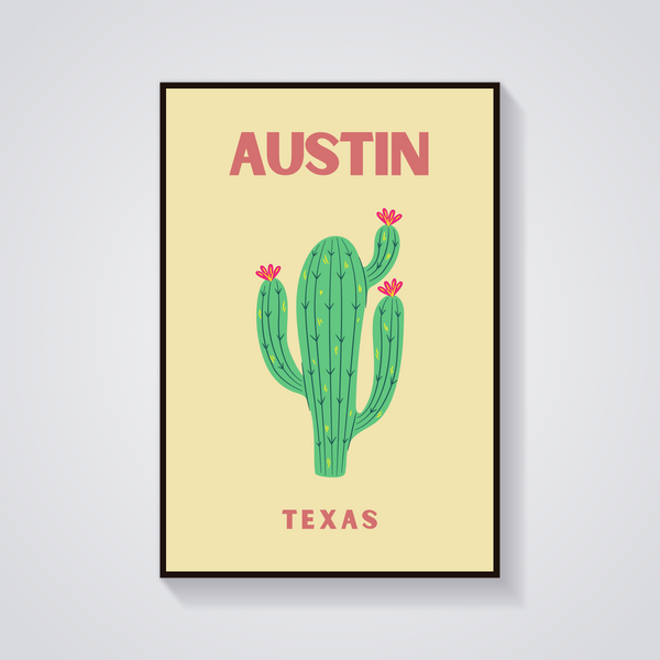 Preppy Austin Cactus Texas Poster — vista frontale