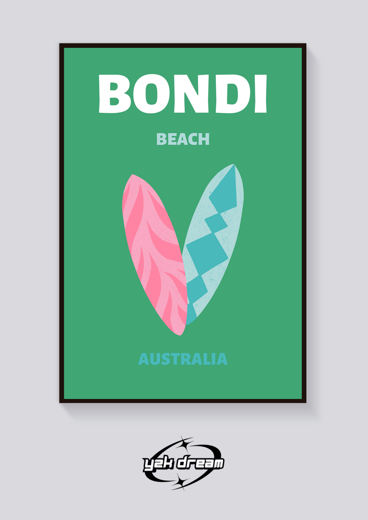 Preppy Bondi Beach Surfboard Poster — vista posteriore
