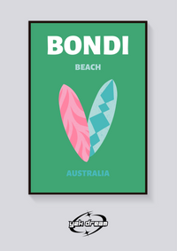 Preppy Bondi Beach Surfboard Poster — vista posteriore