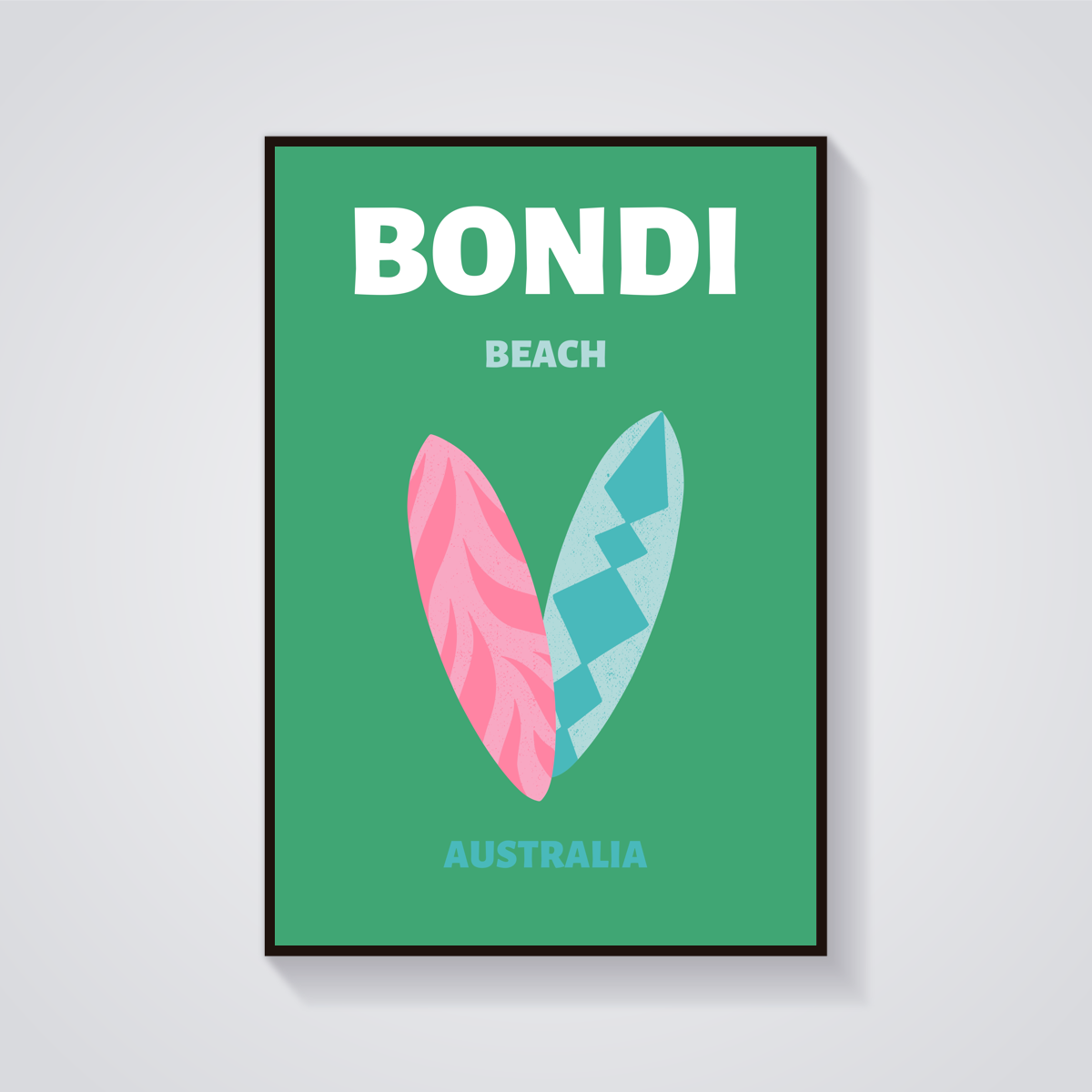 Preppy Bondi Beach Surfboard Poster — vista frontale