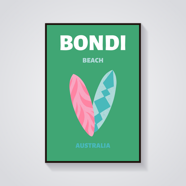 Preppy Bondi Beach Surfboard Poster — vista frontale